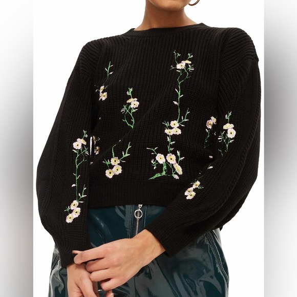 Topshop Black Embroidered Sweater - Picture 2 of 6